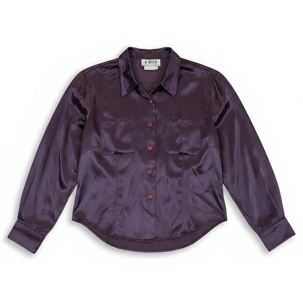 Vintage A Byer Purple Silky Blouse Made USA Acetate Rayon Blend Womens Size MED - Picture 2 of 8